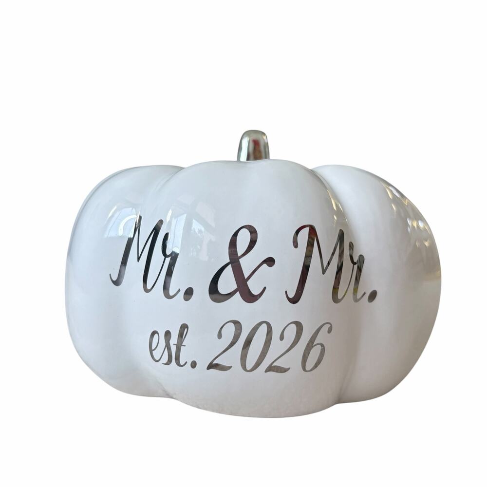 Martha Stewart MR. & MR. EST 2026 Ceramic Pumpkin White Silver Stem Small NEW